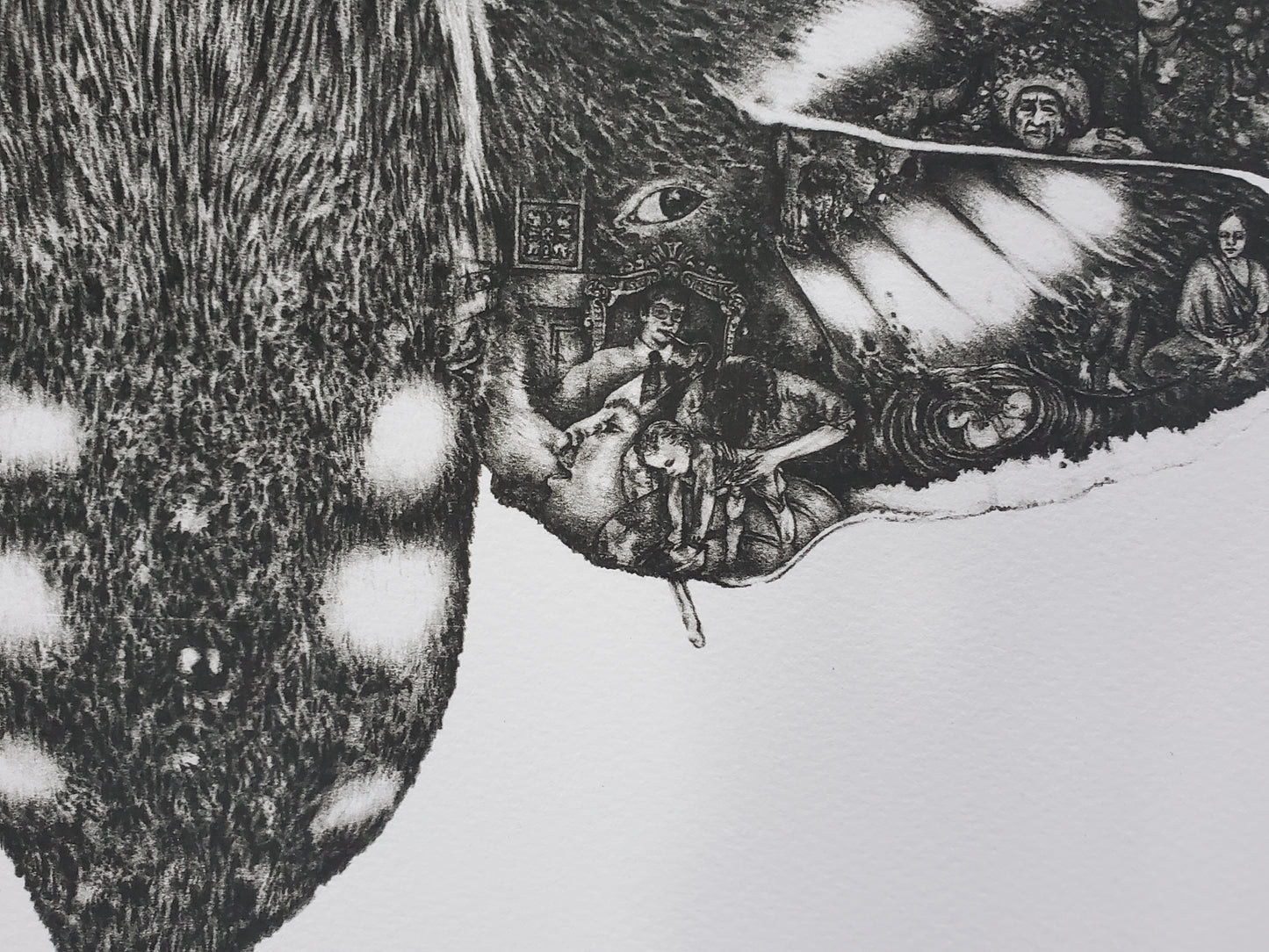 Matted giclee print 'Moth', black and white, figurative, symbolic art print