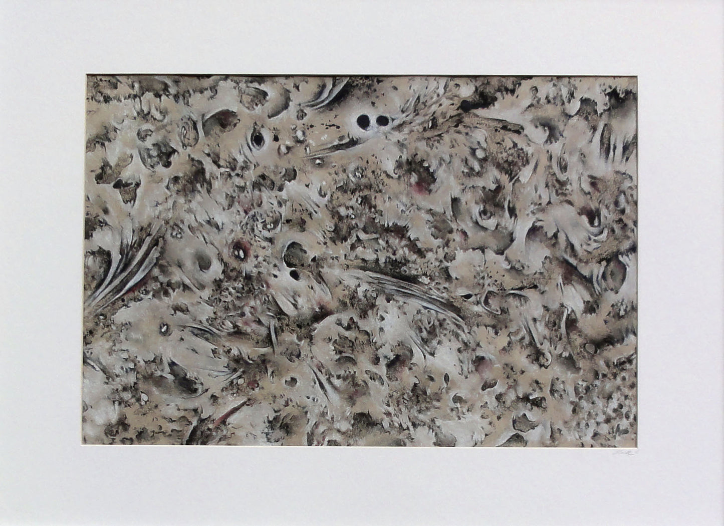 Untitled, small abstract original drawing on tan/natural paper, matted
