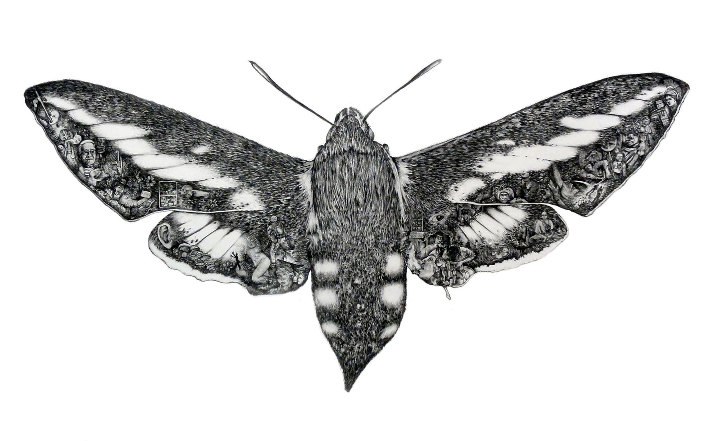 Matted giclee print 'Moth', black and white, figurative, symbolic art print
