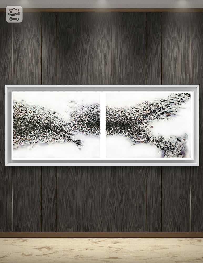 Diptych 'Genesis', original abstract art, charcoal, pastel and goldleaf drawings